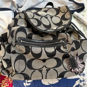 Coach Black and GreySignature Canvas Drawstring Backpack